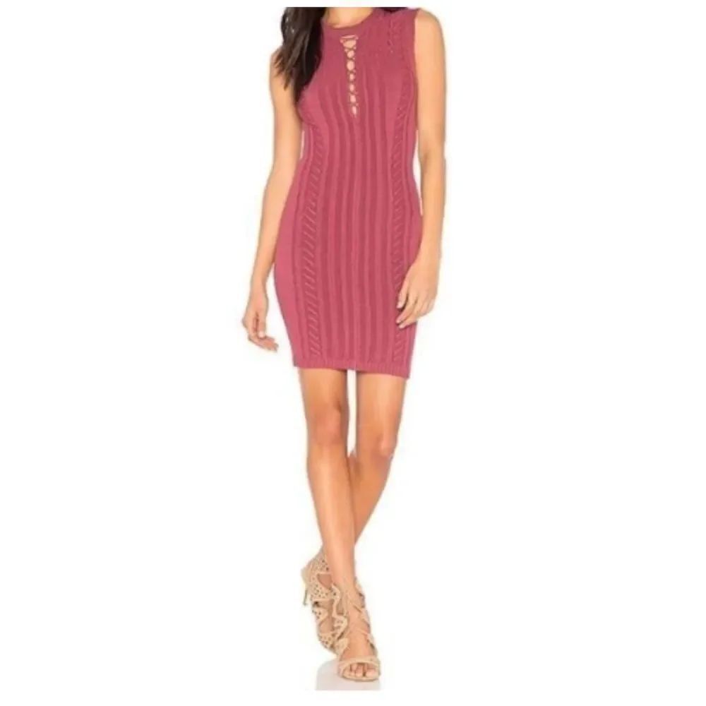 Ronny Kobo Zola Lacing Drop Needle Bodycon Dress Rust